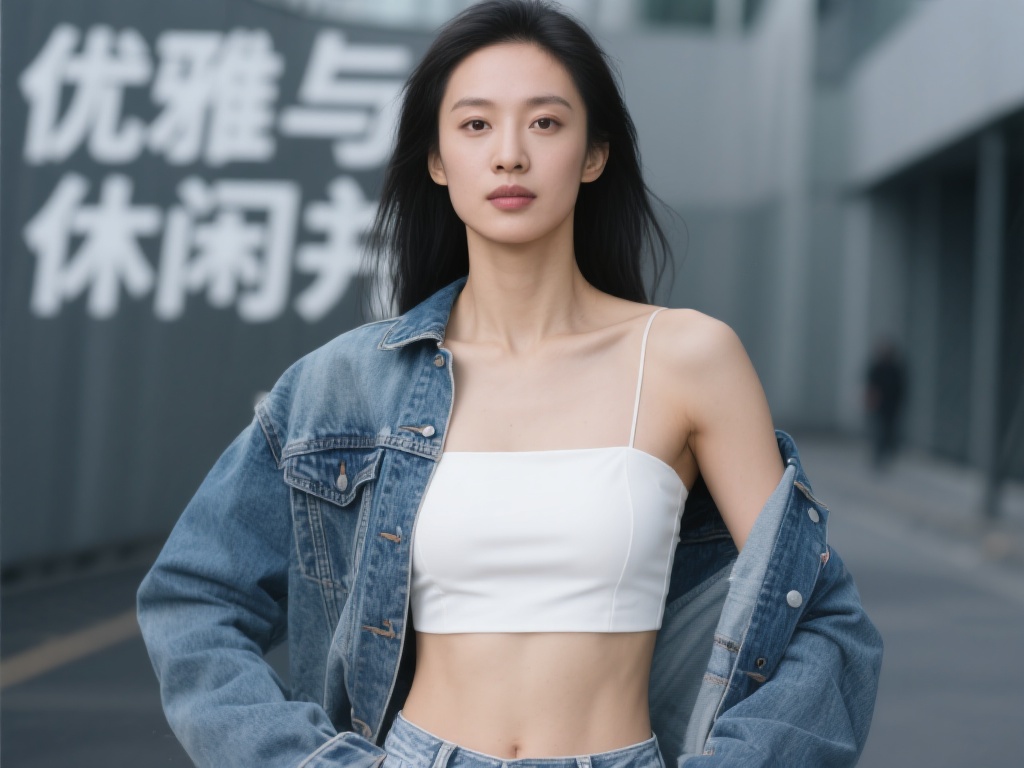 吴艳妮此次选择的白色抹胸设计简约大方，凸